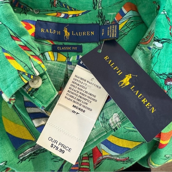 Ralph Lauren Green Linen Sailboat Shirt NWT Small - Picture 5 of 11